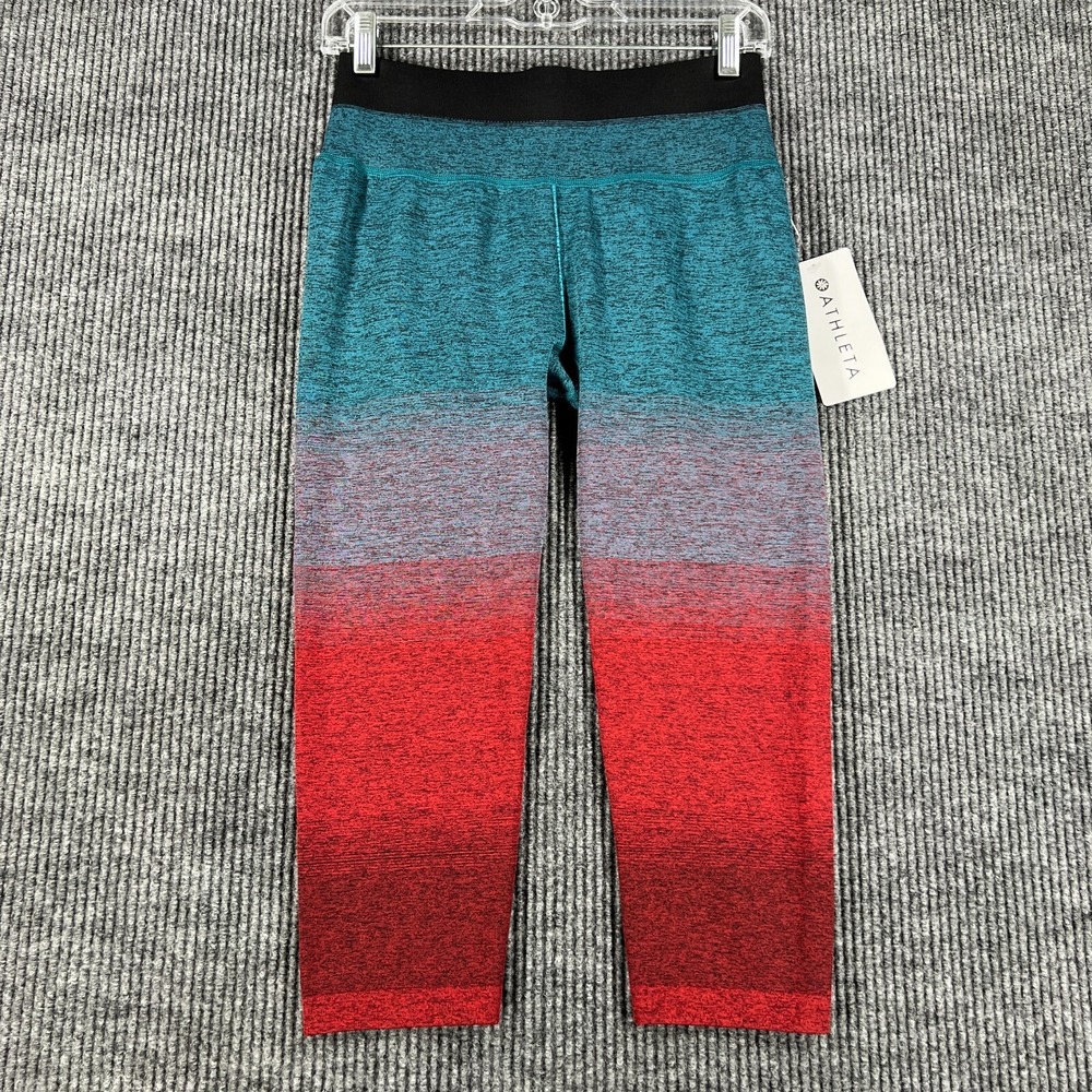 Athleta Relay Capri Womens Medium Blue Red Activewear Casual Workout Yoga New